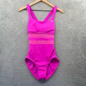 Nike Standard Mesh Solid Edge V-Back One Piece Swimsuit Racerback Women's Medium